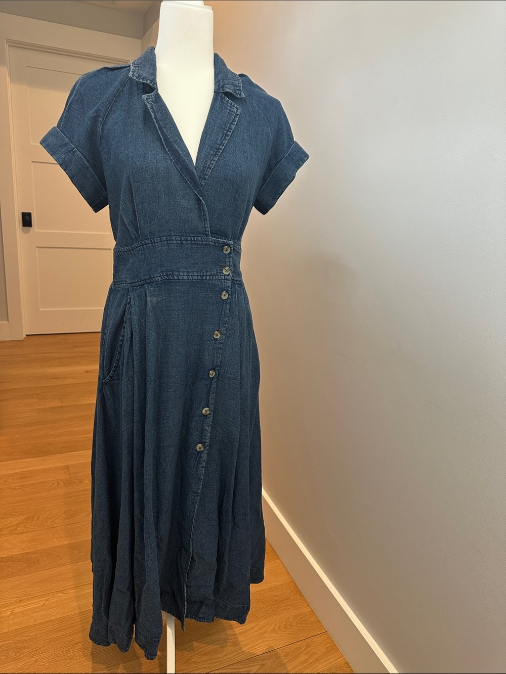 Mauve Dark Denim Button-Front Maxi Dress